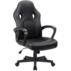 Devoko Schreibtischstuhl Gaming-Stuhl aus Leder, hohe Rückenlehne, ergonomisch, verstellbar, Drehstuhl, Computerstuhl, Schwarz, Load Capacity 130kg