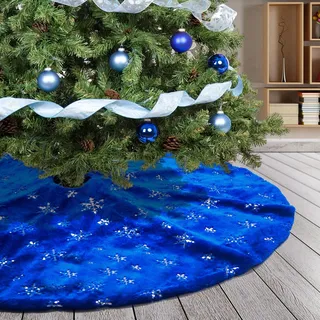 Deggodech 122cm Weihnachtsbaum Röcke Blau Plüsch Weihnachtsbaum Rock Matte mit Silber Schneeflocke Weihnachtsbaumdecke Fell Christbaumständer Dekorationen Teppich (Blau, 122cm/48zoll)