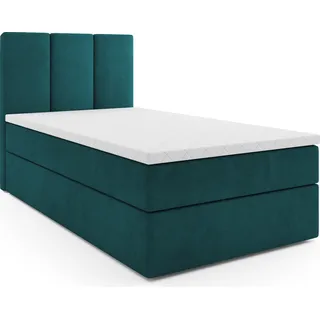 Boxspringbett, Jugendbett RYGA MINI, Topper Federkern (80x200 cm, GRÜN - SWING 8, Öffnungsseite LINKS) - Grün