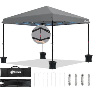 Sekey One-Touch Pop Up Pavillon 3x3 Wasserdicht Stabil Winterfest, Faltpavillon 3x3m mit Verdickten Röhren, Partyzelt Pavillion Klappbar(Grau, Gerade)