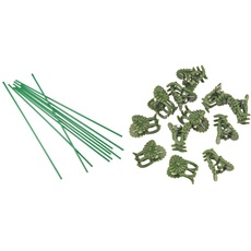 Connex Rankstäbe 5 mm x 500 mm 10 Stück/Pflanzstäbe & Orchideen-Clips - Praktisches Set mit 12 Stück - Zur einfachen Befestigung von Orchideen - Mit dekorativem Blumenmuster - Grün, 10x2x16 cm