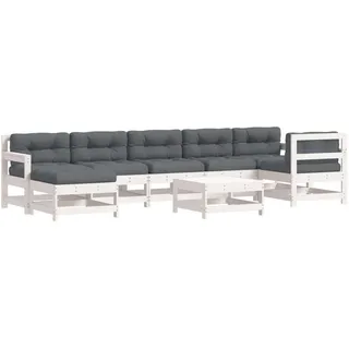 vidaXL 8-tlg. Garten-Lounge-Set mit Kissen Weiß Massivholz - Weiß