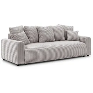 S-Style Schlafsofa Calma mit Bettkasten im Bumpy-Design aus weichem Hellgrau Plüschcord , Textil , Echtholz, Teilmassiv,Birke, Buche , Füllung: Polyetherschaumkern,Polyetherschaumkern , 239x88x98 cm , Blauer Engel, FSC Mix, Oeko-Tex®, Hergestellt in Europa , Babymöbel & Kindermöbel, Kinderzimmer & Jugendzimmer, Schlafsofas