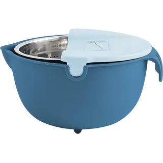 Sieb mit Rührschüssel-Set, 9-in-1-Siebe zum Waschen von Obst und Gemüse in der Küche, Nudel-Nudelsieb, Reis, doppellagiger, drehbarer Hobel, 4 Quart - Rot, Blau