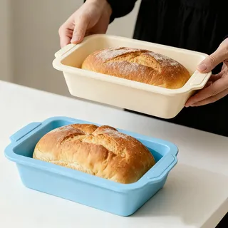 Toeusog 2-Stück Silikon Brotbackform Kasten: Kastenform mit Metallrahmen 29.6x15.5x6.6cm - Antihaft Backform Rechteckig für Brot Backen - Brotform zum Kuchen/Toastbrot (Mintgrün & Beige)