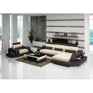 Wohnlandschaft Ecksofa L-Form Sessel Set Garnitur Modern Sofa Leder Couch 2tlg. - Braun, Beige