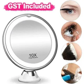 Kosmetikspiegel mit 10-facher Vergrößerung und LED-Beleuchtung, 360-Grad-Drehfunktion für Kosmetik - Weiß