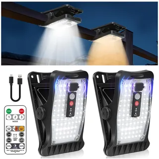 VOPHICHO Solarlampen für Außen, 2 Stück Clip-on Solarleuchten mit Bewegungsmelder, 70 LEDs & 3 Farbtemperaturen, USB & Fernbedienung, Wasserdicht Solar Lampe für Garten Zaun Dachrinnen Beleuchtung