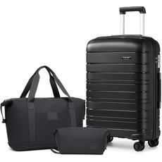 KONO Gepäck-Sets mit 4-teiligem Handgepäck mit Kosmetikkoffer, inklusive 1 Reisetasche und 1 Kulturbeutel, leichtes Polypropylen, 55 x 40 x 20 cm, Kabinenkoffer, Schwarz, 5-teiliges Set, 2K2091L BK