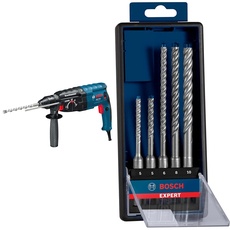 Bosch Professional Bohrhammer GBH 2-28 (880 Watt, mit SDS-plus Aufnahme, bis 28 mm Bohr-Ø, im Koffer) + 5x Expert SDS plus-7X Hammerbohrer Set (für Stahlbeton, Ø 5-10 mm, Zubehör) | 5 Stück