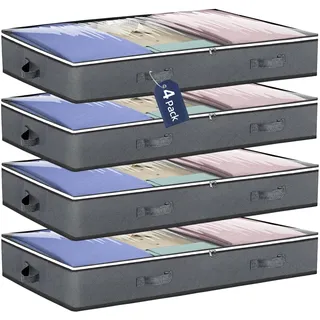 Carehabi 4 Stück 75L Aufbewahrungstasche Unterbettkommode Unterbett Aufbewahrungsbox Kleiderschrank Organizer für Kleidung Decke Kissen Kleideraufbewahrung Organisation(100x50x15cm, Grau)