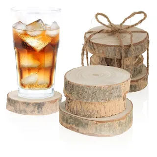 com-four® 8X Baumscheibe aus Vollholz mit Rinde - Dicke Holzscheibe zur Dekoration - Deko-Untersetzer für Gläser und Tassen - runde Baumscheibe zum Basteln