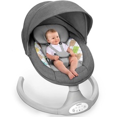 Bioby Babywippe Elektrisch, Baby Schaukel Elektronisch mit Fernbedienung & Bluetooth, 5-Punkt-Gurt, 5 Schaukelgeschwindigkeiten, Insektennetz, für Babys von 2 bis 9 kg, 0-10 Monate