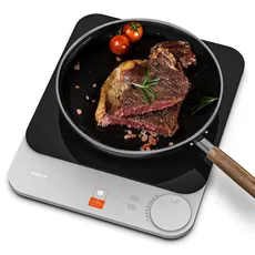 TOKIT Induction Cooker Induktionskochplatte automatische Topferkennung 2100W 1-Tasten-Steuerung 16mm ultra-dünn Sous-Vide Kristall-Oberfläche Anti-Kratzer-Grau