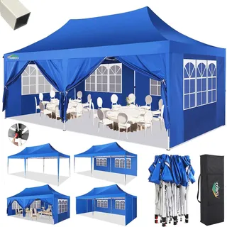 COBIZI Pavillon 3x6m, Faltpavillon 3x6 Wasserdicht Stabil mit 6 Seitenteilen Partyzelt Pop Up Camping Pavillon Gartenzelt Gartenpavillon für Garten Party Festival Hochzeit UV-Schutz(3 mal 6m Blau)