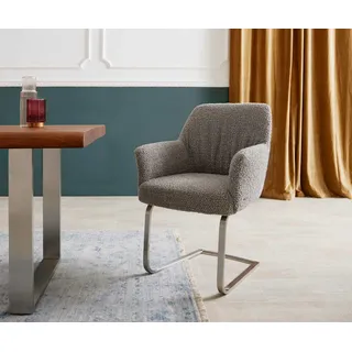 Freischwinger Xana-Flex mit Armlehnen Bouclé Silbergrau Freischwinger flach Edelstahl Taschenfederkern