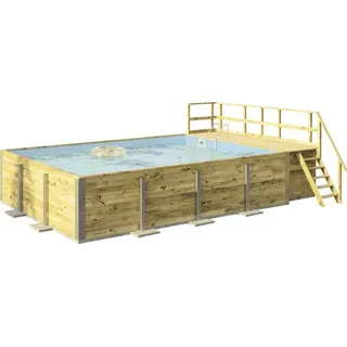 Aufstellpool Holzpool-Set Weka 595 rechteckig 650x490x201 cm inkl. Bodenschutzvlies, Filteranlage, Filtersand, Innenausk - Blau