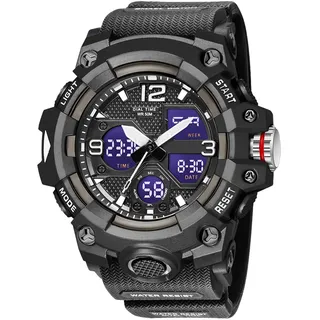 Digitale Armbanduhr Herren Militärische Sportuhr Analog Digitaluhr 50M Wasserdicht Outdoor Uhr mit Licht Alarm Kalender Stoppuhr für Männer Jungen Groß