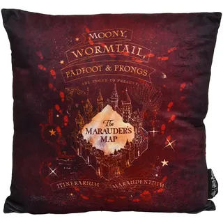 Elbenwald Harry Potter Kissen mit Karte des Rumtreibers Design - 40 x 40 cm - mit Marauders Map Motiv - Für Herren Damen Unisex - Geschenkidee - Dekokissen - Rot
