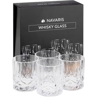 Navaris 4er Set Whiskey Gläser - Rum Gläser 4x Glas Whiskygläser Geschenkset - Whisky Gläser Tumbler Bourbon Gläser - Kristall Design klassisch transparent