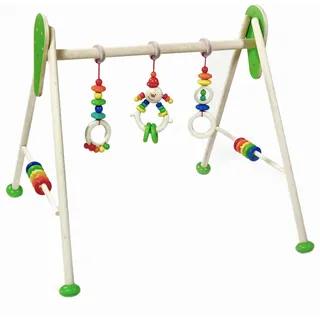 Hess Holzspielzeug 20033 - Spielgerät aus Holz, Serie Michel, für Babys, handgefertigter Spiel-Bogen mit farbenfrohen Figuren und Rasseln, ca. 62 x 57 x 54,5 cm groß