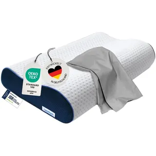 casimum Orthopädisches Nackenstützkissen Memory Foam - Höhenverstellbares Nackenkissen entlastet Kopf & HWS - Schlafkissen gegen Nackenschmerzen 60x30cm, inklusive Kissenbezug in grau, mittelfest