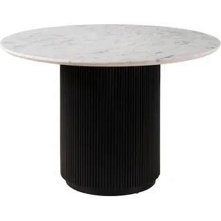 Massivmoebel24.de Esstisch rund Mango 120x120x76 schwarz lackiert / Marmor weiß BARCELONA #128 - Schwarz, Weiß