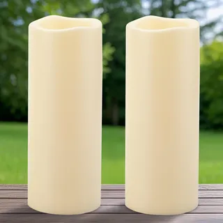Yakpo 2 Stück 10 x 25,4 cm große LED-Kerzen für außen mit Timer, outdoor wasserdichte flammenlose kerzen, batteriebetriebene Kerzen für draußen, elektrische Stumpenkerze für Laternendekorationen