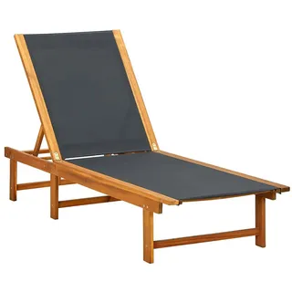 vidaXL Sonnenliege Massivholz Akazie Und Textilene , Schwarz , Holz , Rechteckig , 66x34x200 cm , Gartenmöbel, Gartenliegen