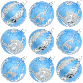 Weihnachtsbaumkugel KREBS GLAS LAUSCHA "KGL03384, Weihnachtsdeko, Christbaumschmuck, Christbaumkugeln Glas", silber (blau, silberfarben), Ø:8cm, Glas, Weihnachtsbaumkugeln, Weihnachtsbaumkugel, aus Glas, mit Weihnachtsmotiv