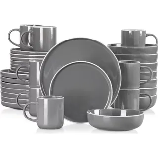 Belviano Serviesset – 32-teilig – 8 Personen – Essteller, tiefe Teller & Frühstücksteller – Grau – Keramik - Grau