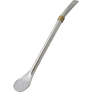 Cebador - Bombilla Mate Tee Anillo - Hochwertige Edelstahl Mate Tee Trinkhalm - 19cm Länge - Mit Goldenem Kühlring - Universeller Löffelfilter