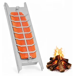 Vigevee Räucherbrett Flammlachsbrett mit Edelstahlhalter für Grill und Feuerschale,1 Stück - Silber