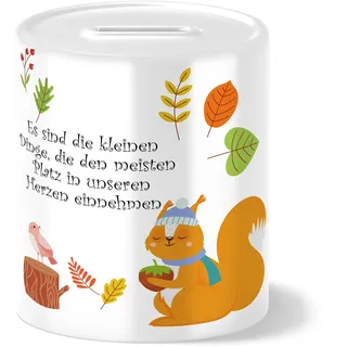 OWLBOOK® Herbst Eichhörnchen Spardose Kinder Junge Mädchen | Geschenke zur Einschulung | Taufgeschenke | Geschenk Taufe Geburt Geburtstag | Sparschwein | Sparbüchse | Wiederverschließbar