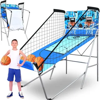 SereneLife Arcade Basketball Spiel – Klappbarer Einzel/Doppelkorb mit Elektronischer Punkteanzeige, Robuste Konstruktion, Indoor/Outdoor für Kinder, Familien & Basketball-Fans