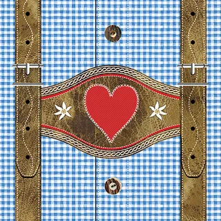 20 Servietten Bayrisch Lederhosen und Hemd blau als Tischdeko. Papierservietten mit Motiv. Auch für Decoupage und Serviettentechnik 33x33cm