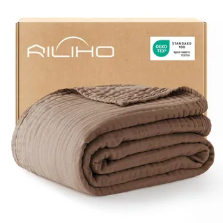 RILIHO musselindecke Adult 152 x 203, 100% Baumwolle, Sommer Decke, atmungsaktive Gaze-Decke alle Jahreszeiten, weich und leicht, Wohndecke Couch Decken, bettdecke, Taupe