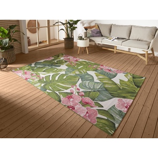 HANSE HOME Tropical In- Outdoor Teppich – Flachgewebe Aussenteppich, Jungel Florales Palmen Design, ÖKO-TEX Wetterfest & UV-beständig für Balkon, Garten, Wohnzimmer - Bunt, 120x180cm