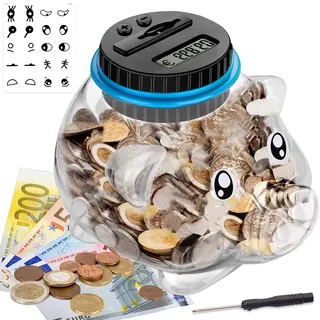 Tonsooze Digitale Sparschwein mit automatische LCD Anzeige, 1.8 L Kindergeschenk-Sparschwein Automatische Münzzählglas Spardose Geld sparen Box Münze Spartopf Container for Urlaubsdepot Kinder Freunde