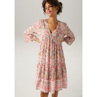 Tunikakleid ANISTON CASUAL, Damen, Gr. 38, N-Gr, rosa (altrosa, pink, wollweiß, türkis, orange, braun, smaragd, rosa), Web, Obermaterial: 100% Viskose, Paisley, bedruckt, geblümt, lässig geschnitten kniefrei, V-Ausschnitt, Volant, Kleider Tunikakleid, mit fantasievollem Druck