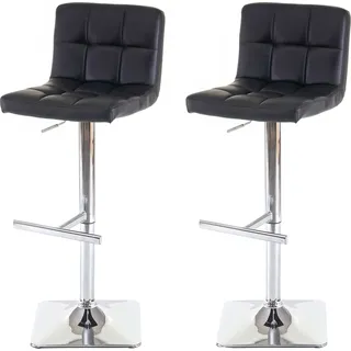 2er-Set Barhocker Kavala, Barstuhl Tresenhocker, mit Lehne drehbar Kunstleder schwarz, Chromfuß - Schwarz