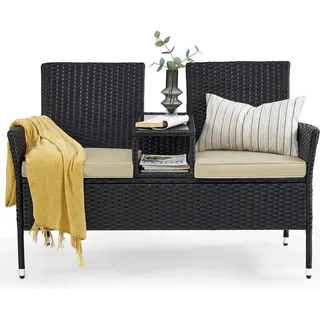 SONGMICS Terrassenmöbel, Balkonmöbel, mit Kissen, PE-Polyrattan, schwarz-taupe - Schwarz, Taupe