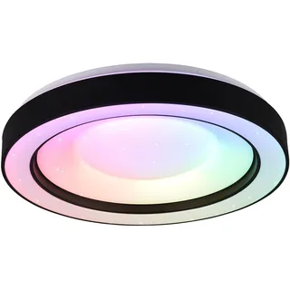 Reality Leuchten LED Deckenleuchte Arco R65091032, Kunststoff Schwarz matt, inkl. 22 Watt Rainbow LED, Fernbedienung, Dimmer, Farbwechsel, Nachtlicht