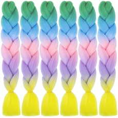 LDMY Jumbo Braiding Hair Extensions- Braids Extensions 6pcs/pack 24Inch Ombre Jumbo Braids Rainbow Colors Synthetic Hair for Girls Women