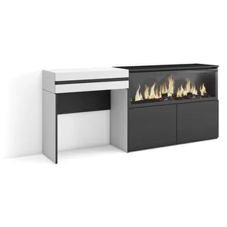 Skraut Home | Schminktisch | Frisiertisch mit Stauraum | 177x75x35 cm | mit Schublade | Elektrokamin XXL | Moderner Stil | Weiß