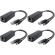 ANVISION 4er Pack Gigabit PoE Splitter, 48V auf 12V 2A Ethernet Adapter, für Überwachungskamera, AP, Voip und mehr, AV-PS12-G