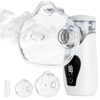 Quiet Inhaler for Adults & Children, Rechargeable Electric Inhalers with LED Screen, Portable Inhaler with Self-Cleaning Function & Adjustable Spray Volume, 2 Masks 1 Mouthpiece Nebuliser