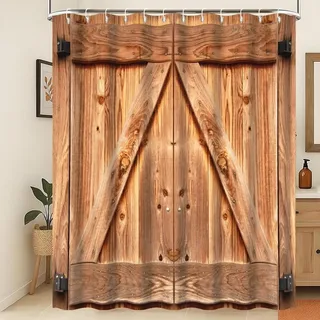 Xiaoterna Rustikaler Bauernhof Duschvorhang Ländlich Braun Holz Scheunentür Wasserdicht Polyester Badezimmer Vorhang Antiker Bauernhof Tür Landleben Waschbar Badezimmer Dekoration 180x220cm