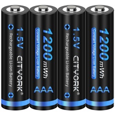 CITYORK AAA Akku 1200mWh 4 Stück 1.5V Wiederaufladbare Lithium Batterien mit Akkuboxs Geringe Selbstentladung