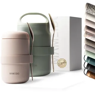 MAMEIDO Thermobehälter für Essen 500 ml, Müslibecher to go Edelstahl, Thermobecher Essen auslaufsicher, Ideal für Joghurt, Porridge, Brei, Suppen & Eis (Blushed Kissed)